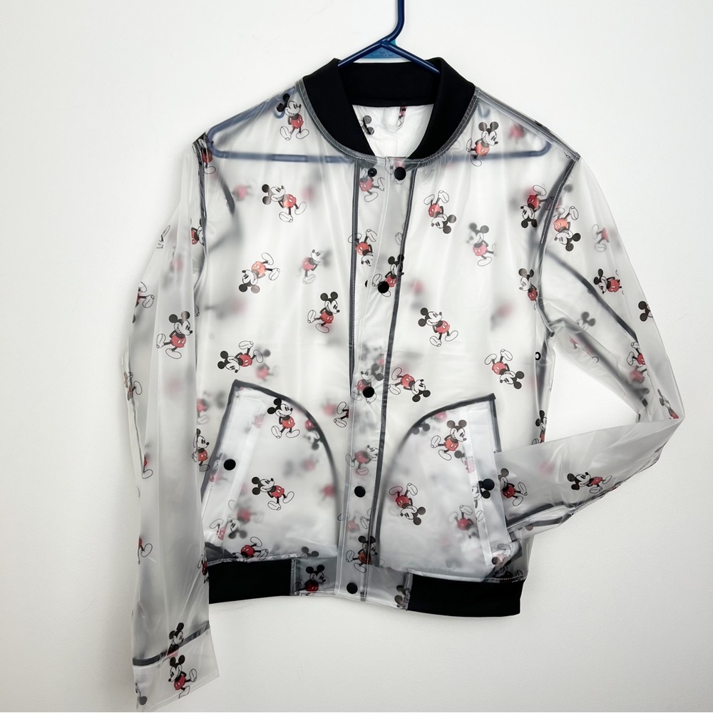 Disney Parks Mickey Mouse Rain Bomber Jacket Transparent Frosted Size Small NEW